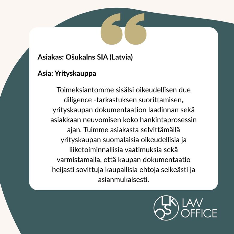Asiakastarinat | Referenssit ja suositukset | LKOS Law Office Helsinki